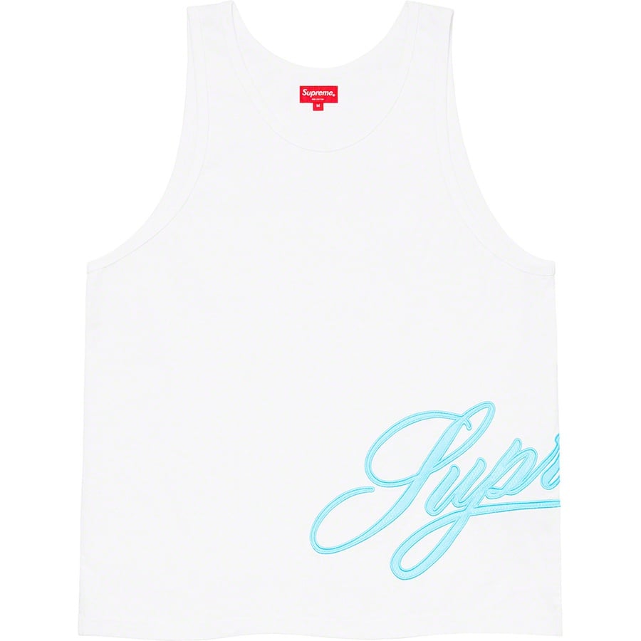 Details on Mesh Script Tank Top White from spring summer
                                                    2021 (Price is $78)