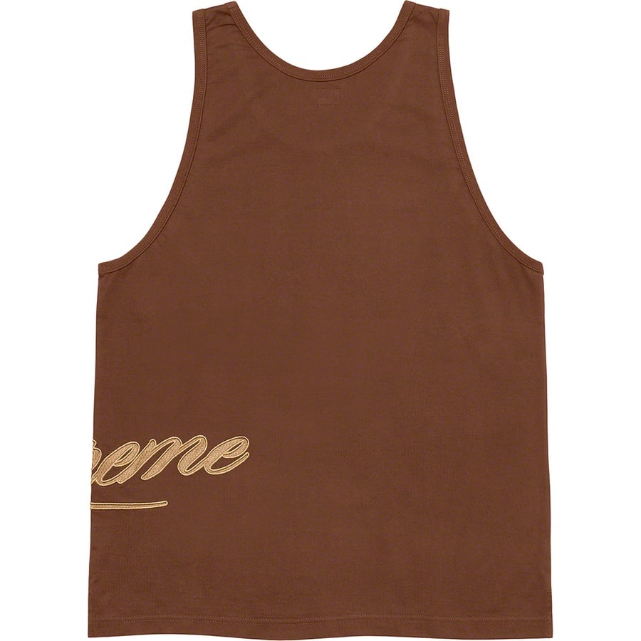 Details on Mesh Script Tank Top Brown from spring summer
                                                    2021 (Price is $78)