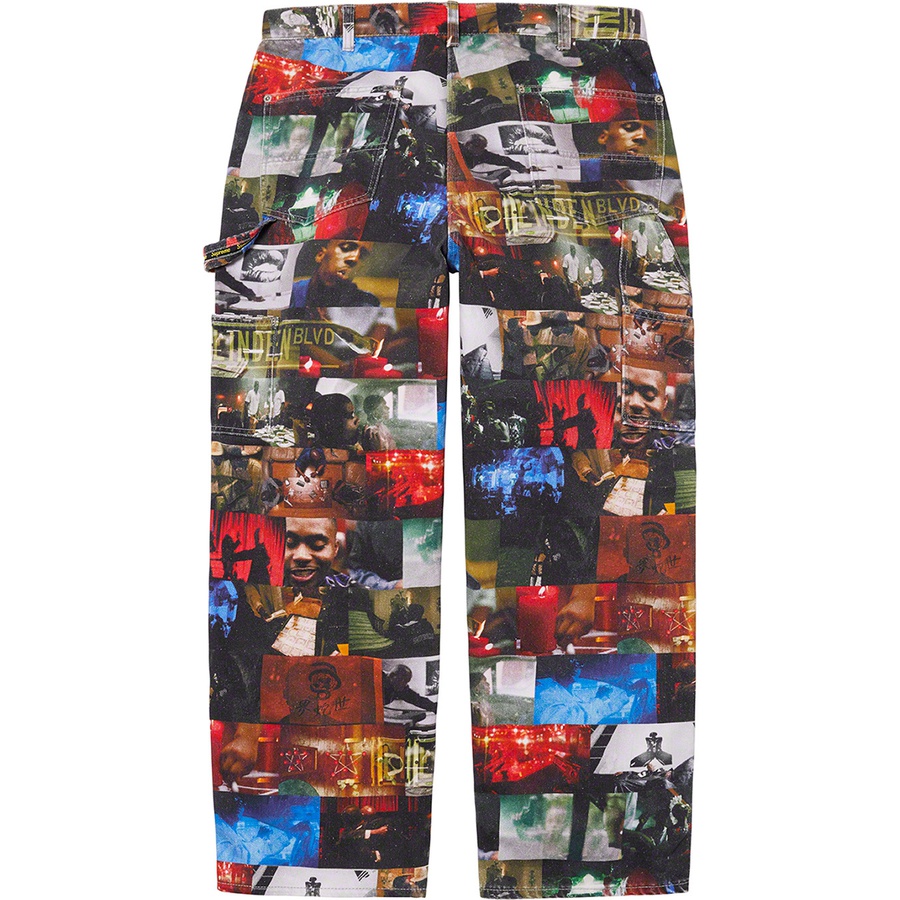 Details on Nas and DMX Collage Double Knee Denim Painter Pant Multicolor from fall winter
                                                    2021 (Price is $178)
