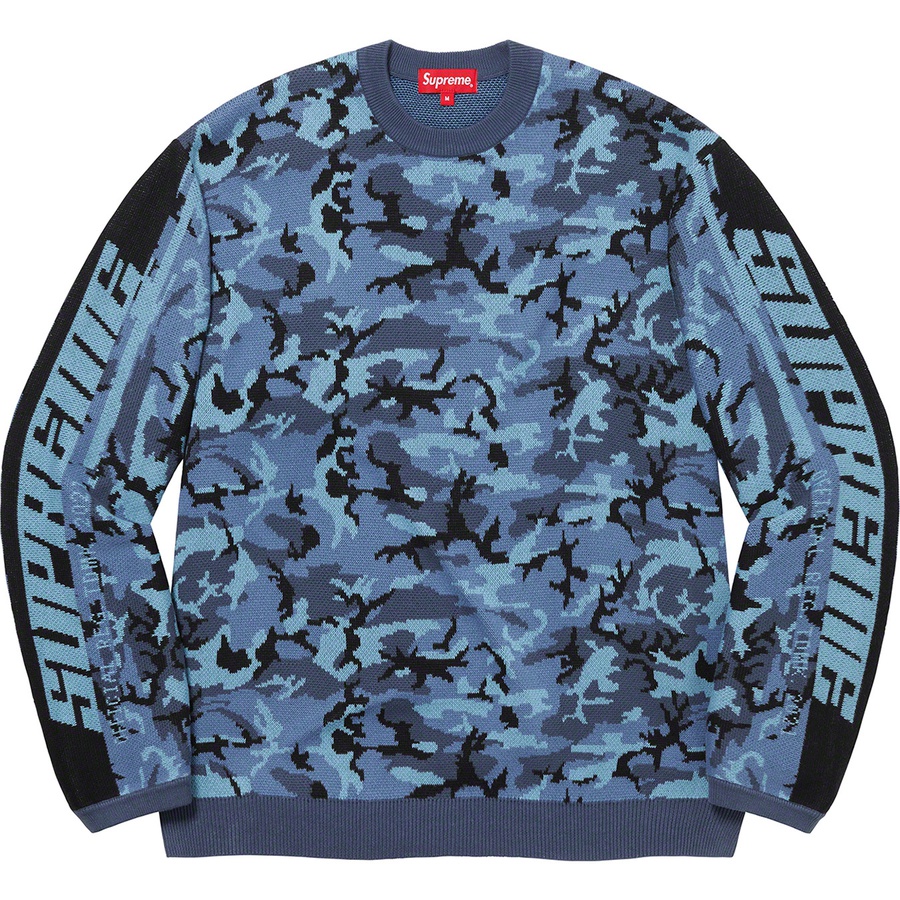 Details on Sleeve Stripe Sweater Blue Camo from fall winter
                                                    2021 (Price is $138)