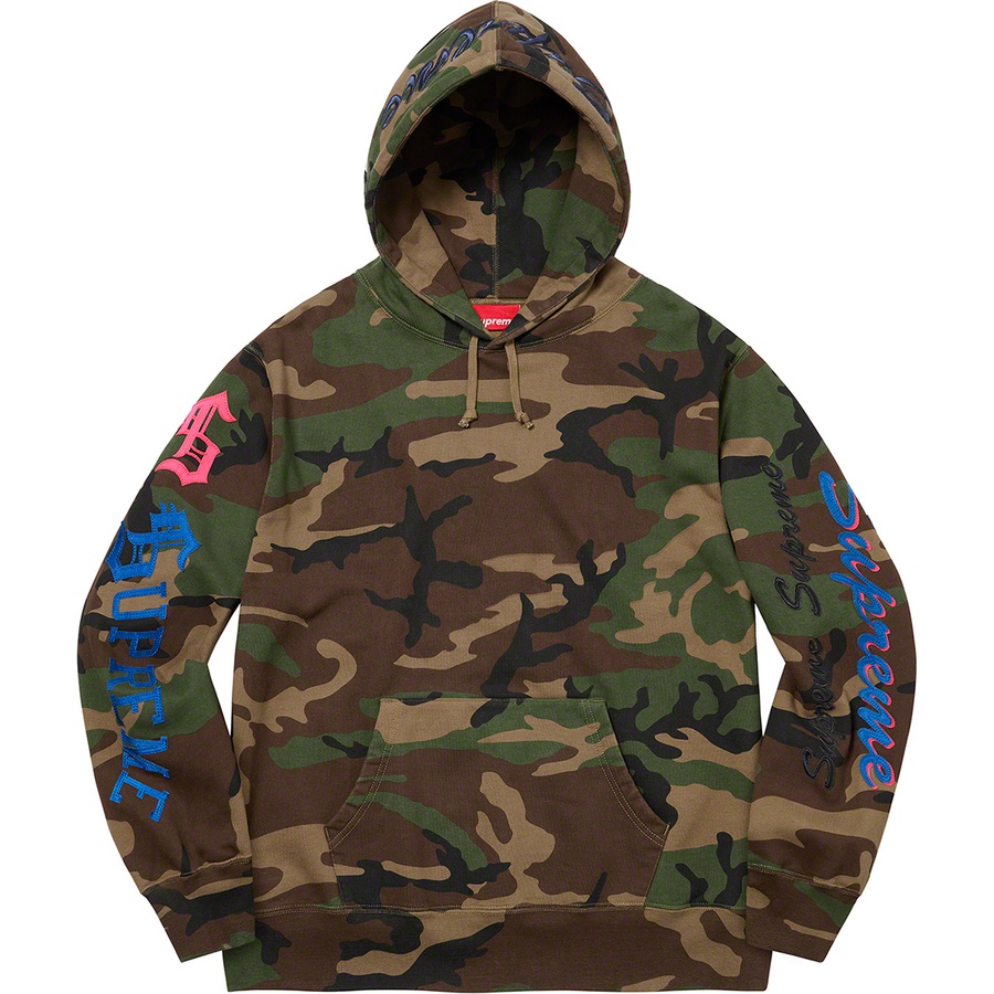Details on Multi Logo Hooded Sweatshirt Woodland Camo from fall winter
                                                    2021 (Price is $168)