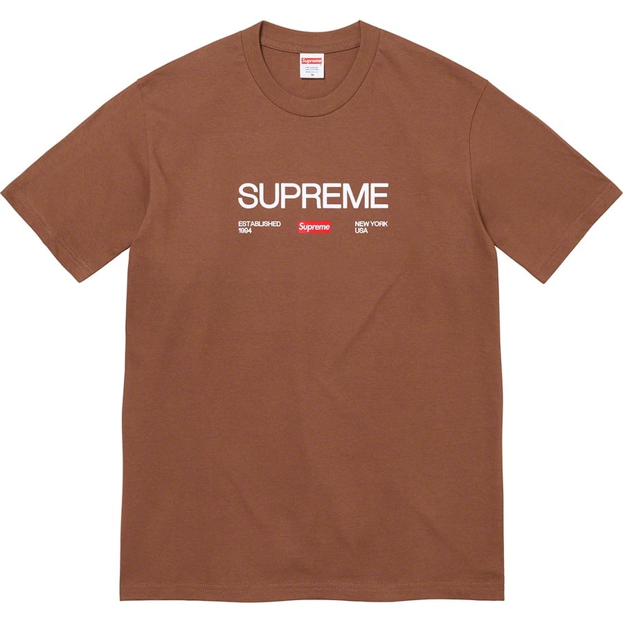 Details on Est. 1994 Tee Brown from fall winter
                                                    2021 (Price is $38)