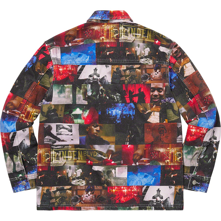 Details on Nas and DMX Collage Denim Chore Coat Multicolor from fall winter 2021 (Price is $198)