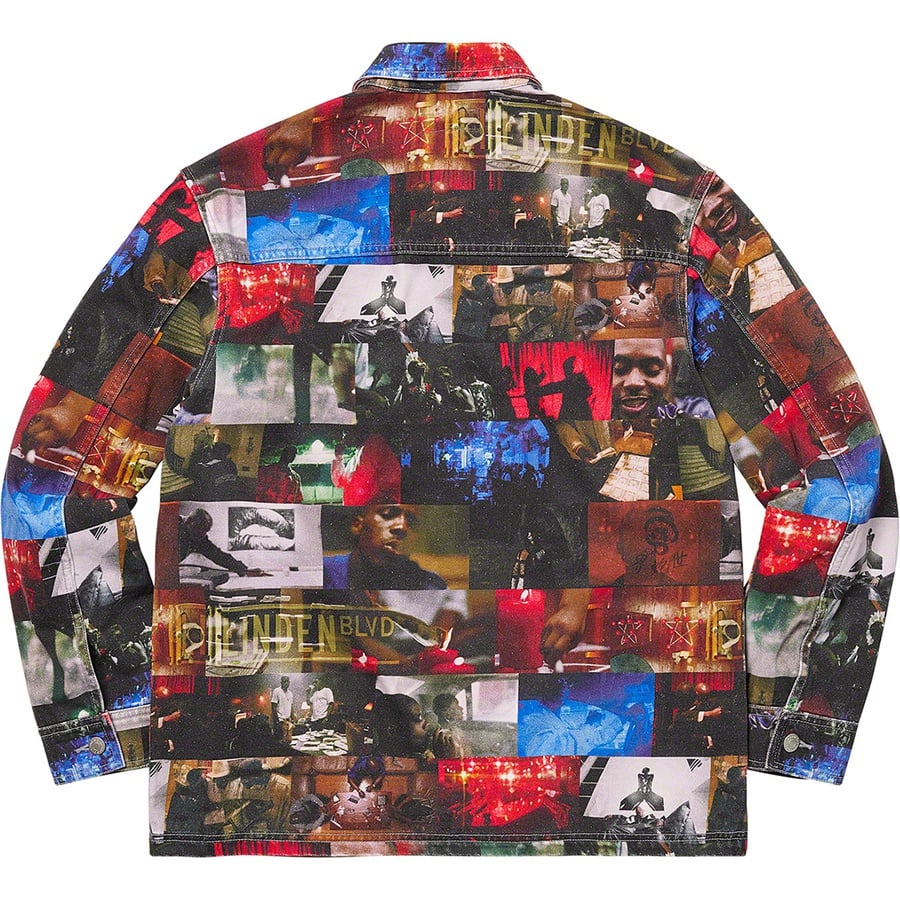 Details on Nas and DMX Collage Denim Chore Coat Multicolor from fall winter
                                                    2021 (Price is $198)