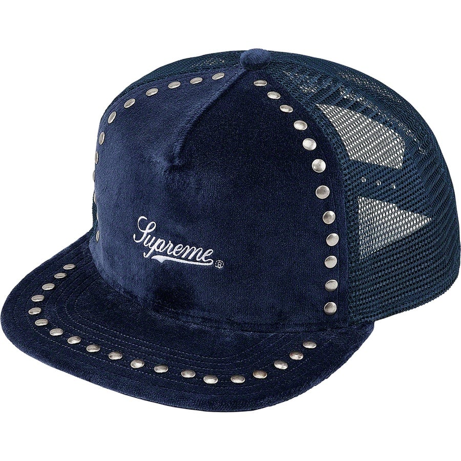 Details on Studded Velvet Mesh Back 5-Panel Navy from fall winter
                                                    2021 (Price is $46)