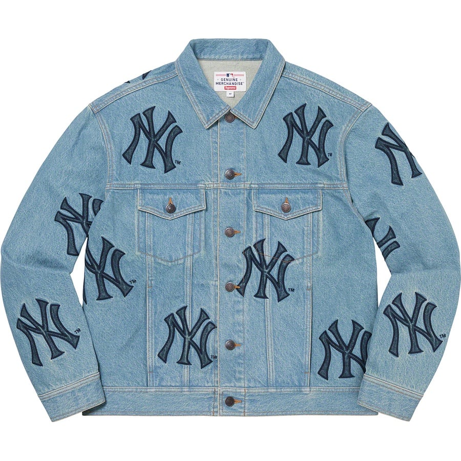 Details on Supreme New York Yankees™Denim Trucker Jacket Washed Blue from fall winter
                                                    2021 (Price is $268)