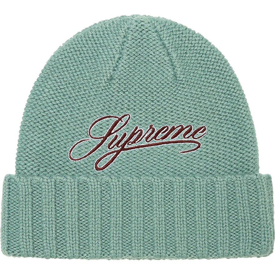 Details on Script Logo Beanie Olive from fall winter 2021 (Price is $38)