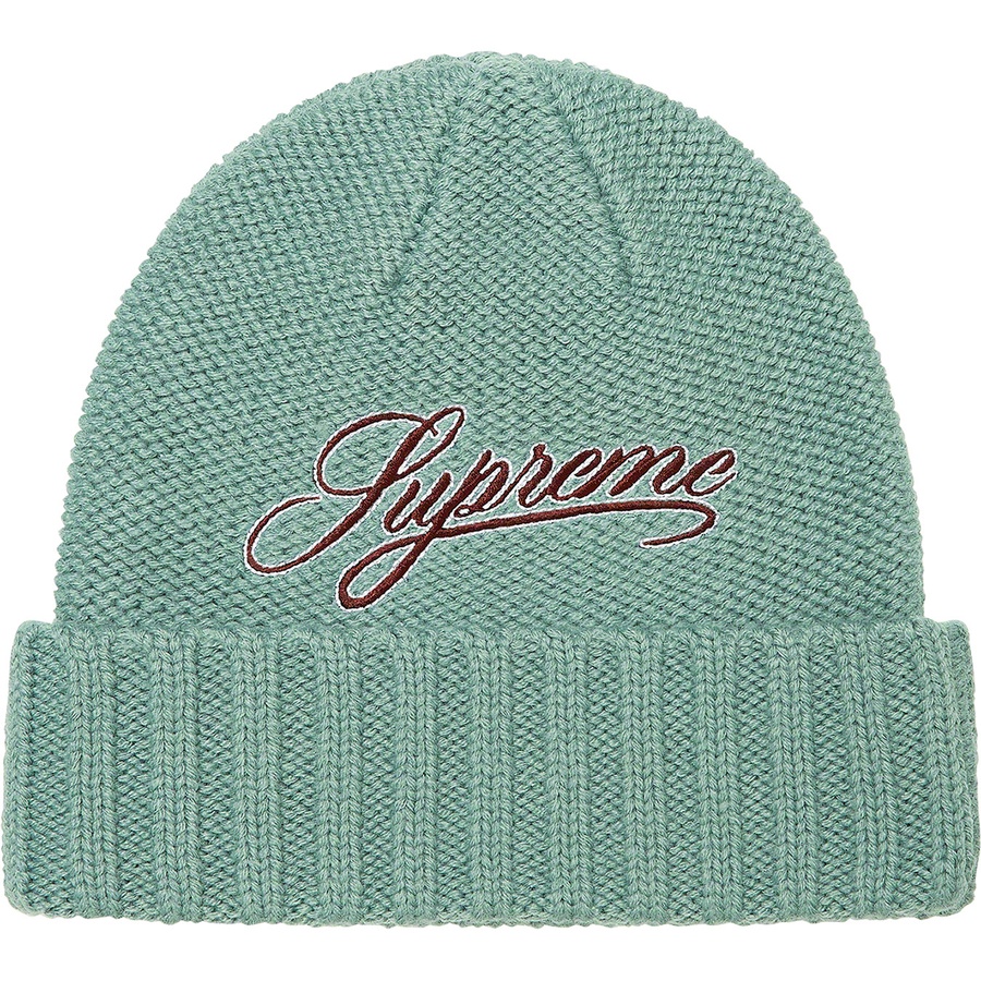 Details on Script Logo Beanie Olive from fall winter
                                                    2021 (Price is $38)