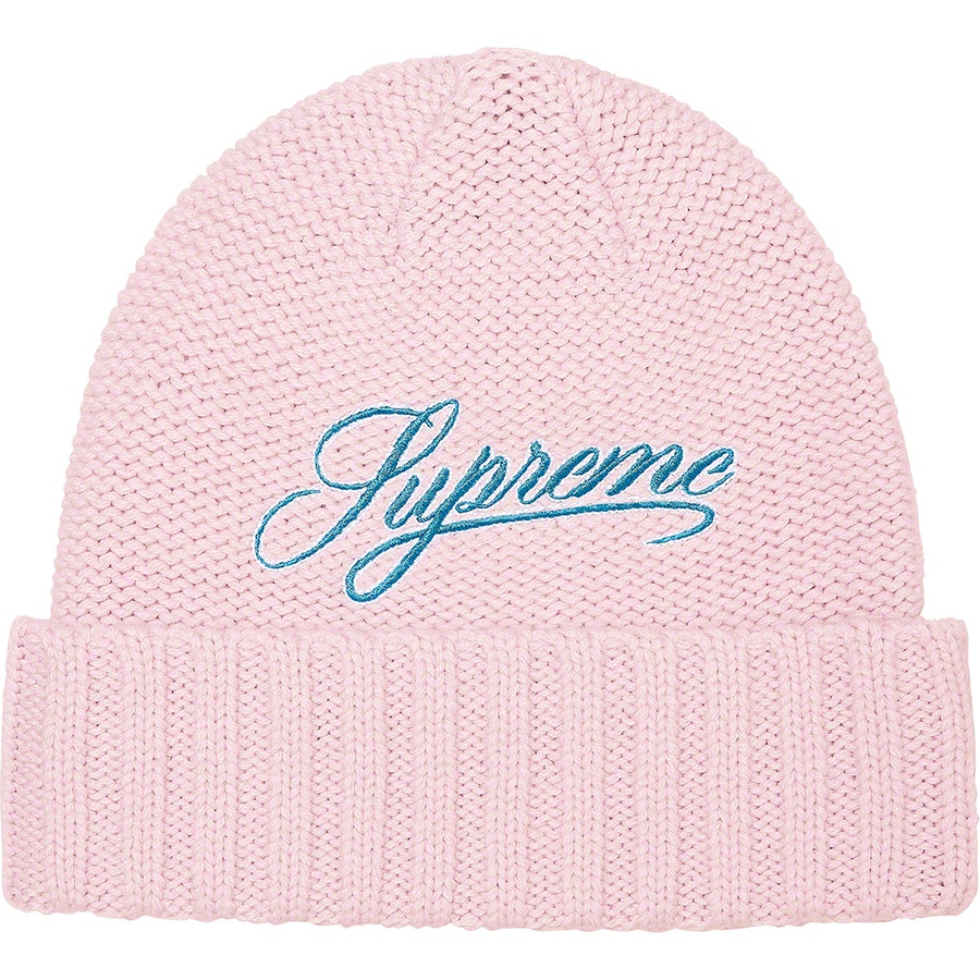 Details on Script Logo Beanie Pink from fall winter
                                                    2021 (Price is $38)