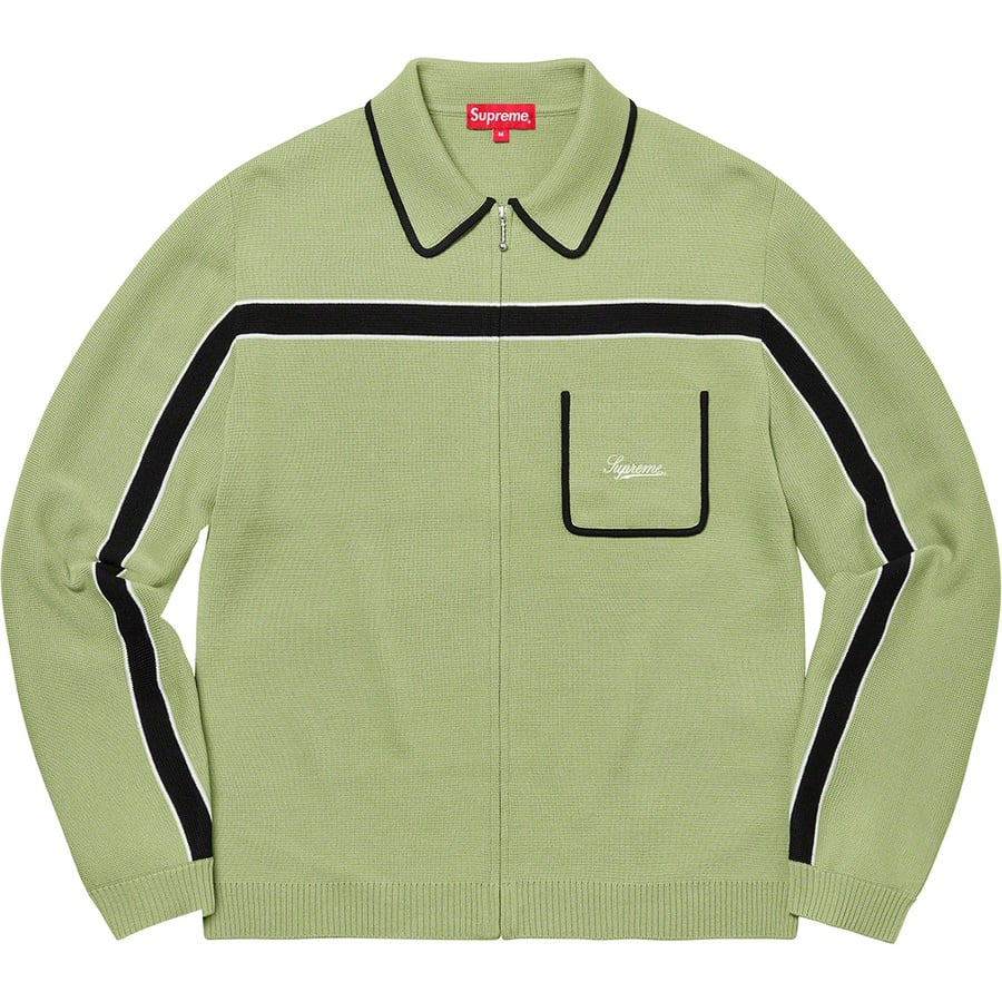 Details on Chest Stripe Zip Up Cardigan Dusty Green from fall winter
                                                    2021 (Price is $168)