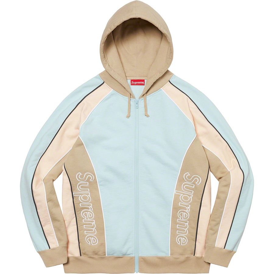 Details on Track Paneled Zip Up Hooded Sweatshirt Pale Blue from fall winter
                                                    2021 (Price is $168)