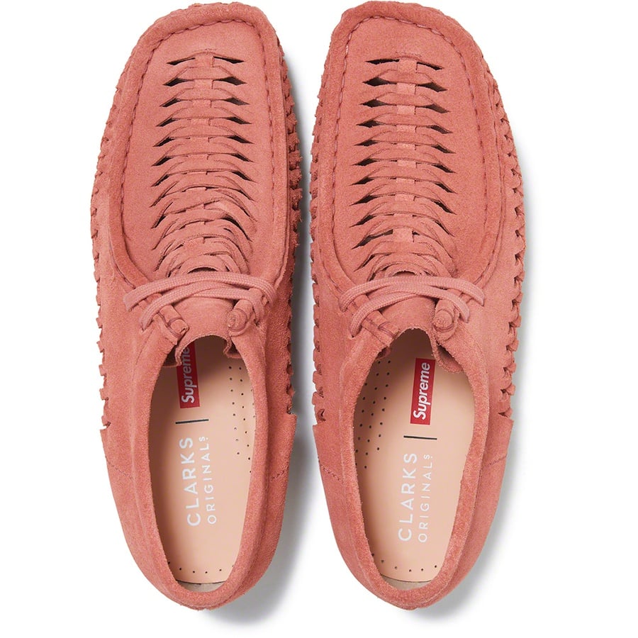 Details on Supreme Clarks Originals Woven Wallabee Pink from fall winter
                                                    2021 (Price is $178)