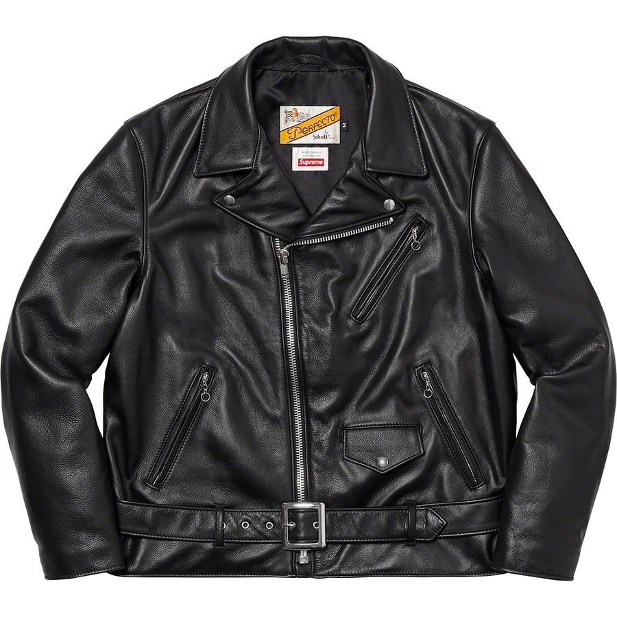 Details on Supreme Schott The Crow Perfecto Leather Jacket Black from fall winter
                                                    2021 (Price is $798)