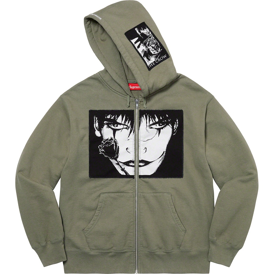Details on Supreme The Crow Zip Up Hooded Sweatshirt Light Olive from fall winter
                                                    2021 (Price is $178)
