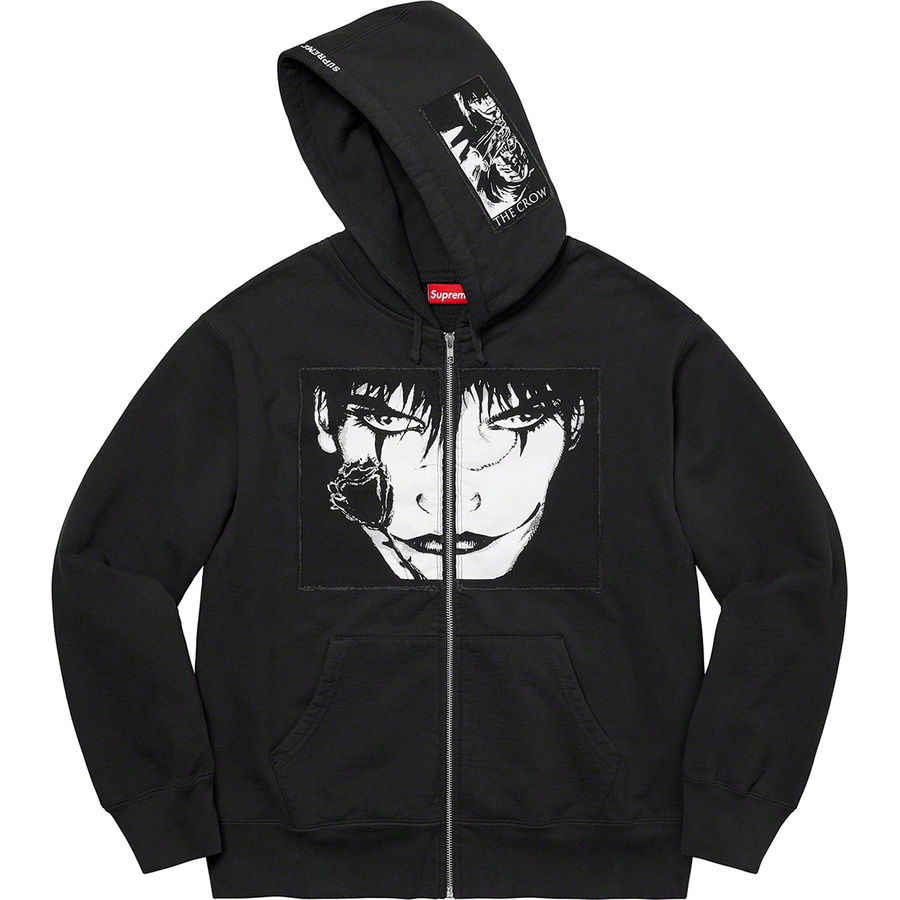 Details on Supreme The Crow Zip Up Hooded Sweatshirt Black from fall winter
                                                    2021 (Price is $178)