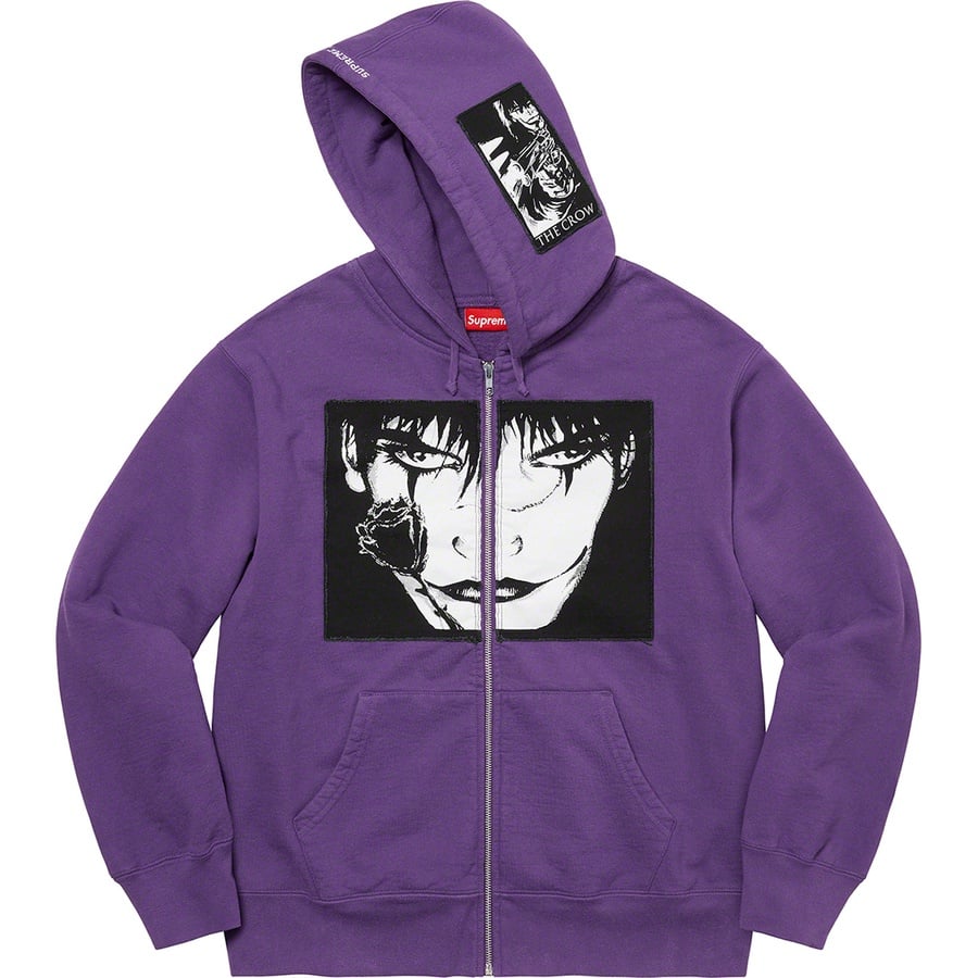 Details on Supreme The Crow Zip Up Hooded Sweatshirt Dusty Purple from fall winter 2021 (Price is $178)