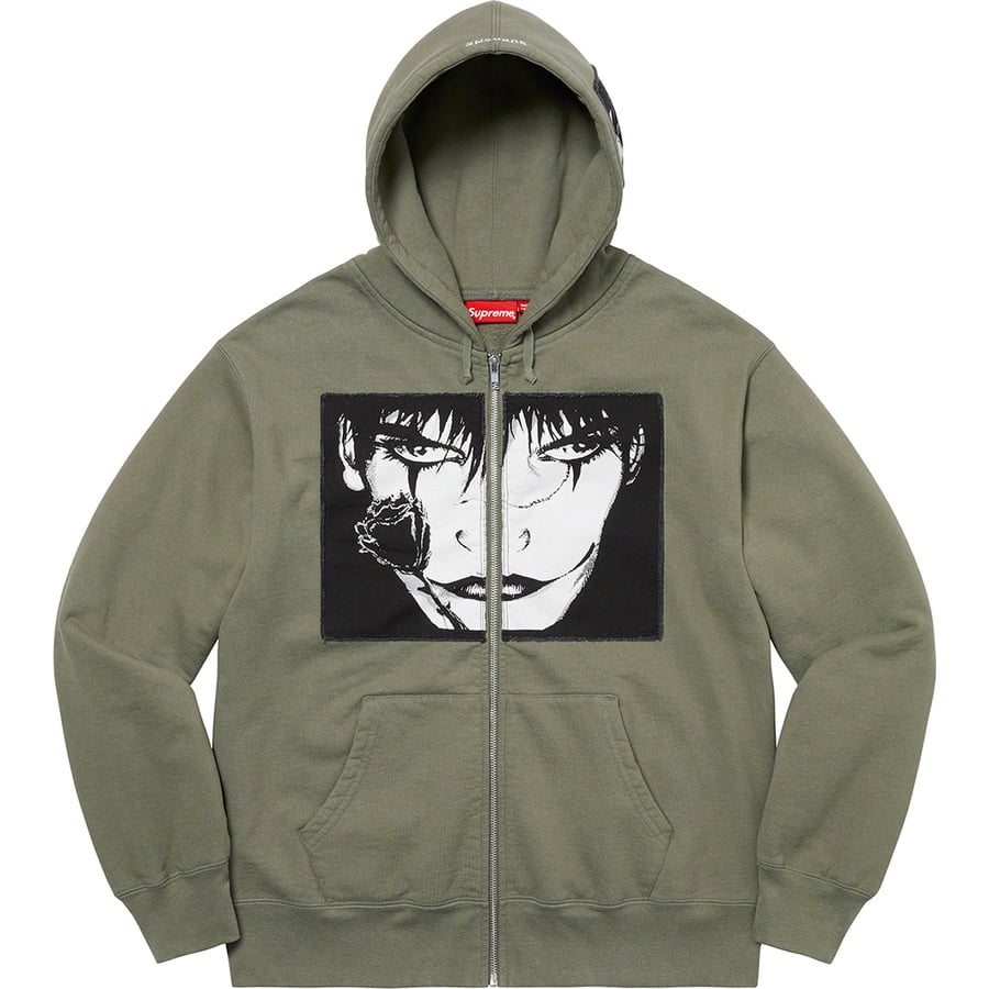 Details on Supreme The Crow Zip Up Hooded Sweatshirt Light Olive from fall winter
                                                    2021 (Price is $178)