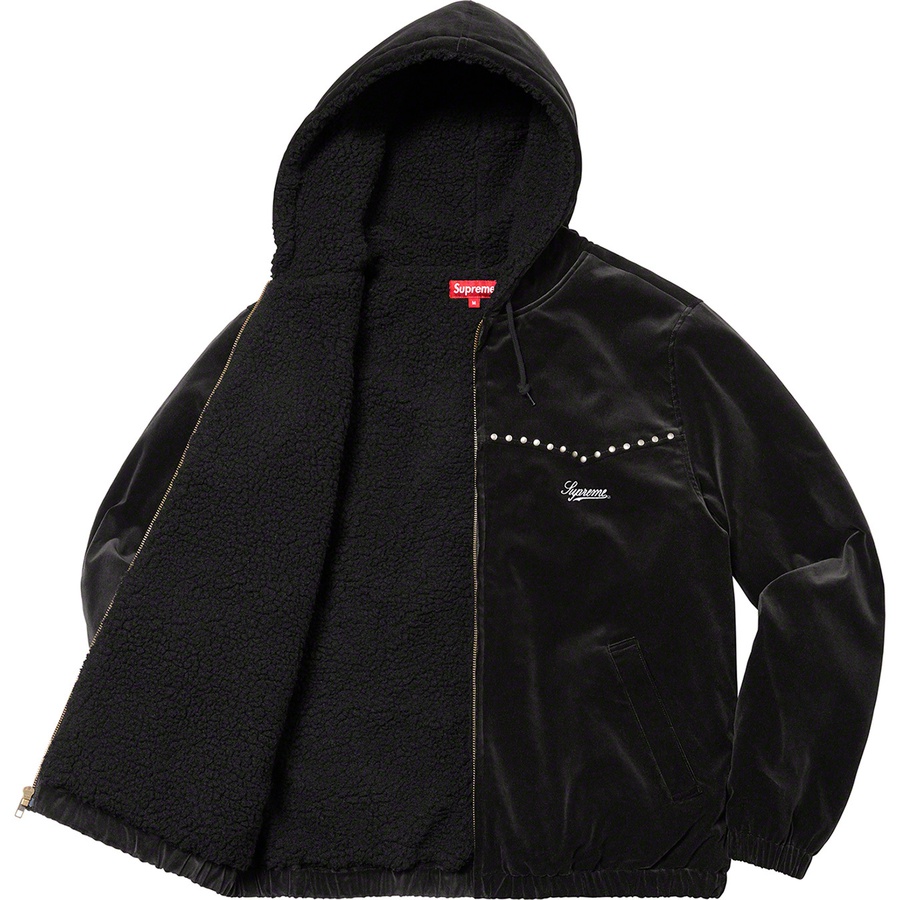 Details on Studded Velvet Hooded Work Jacket Black from fall winter 2021 (Price is $228)