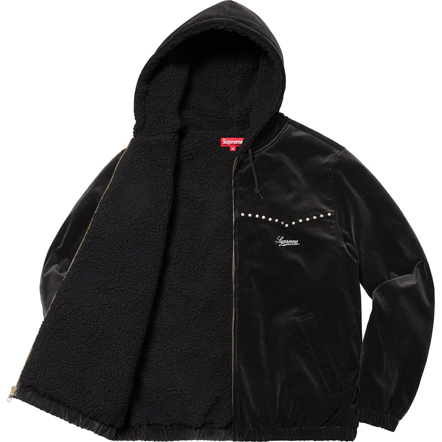 Details on Studded Velvet Hooded Work Jacket Black from fall winter
                                                    2021 (Price is $228)