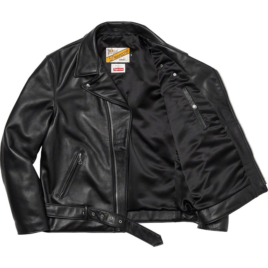 Details on Supreme Schott The Crow Perfecto Leather Jacket Black from fall winter
                                                    2021 (Price is $798)