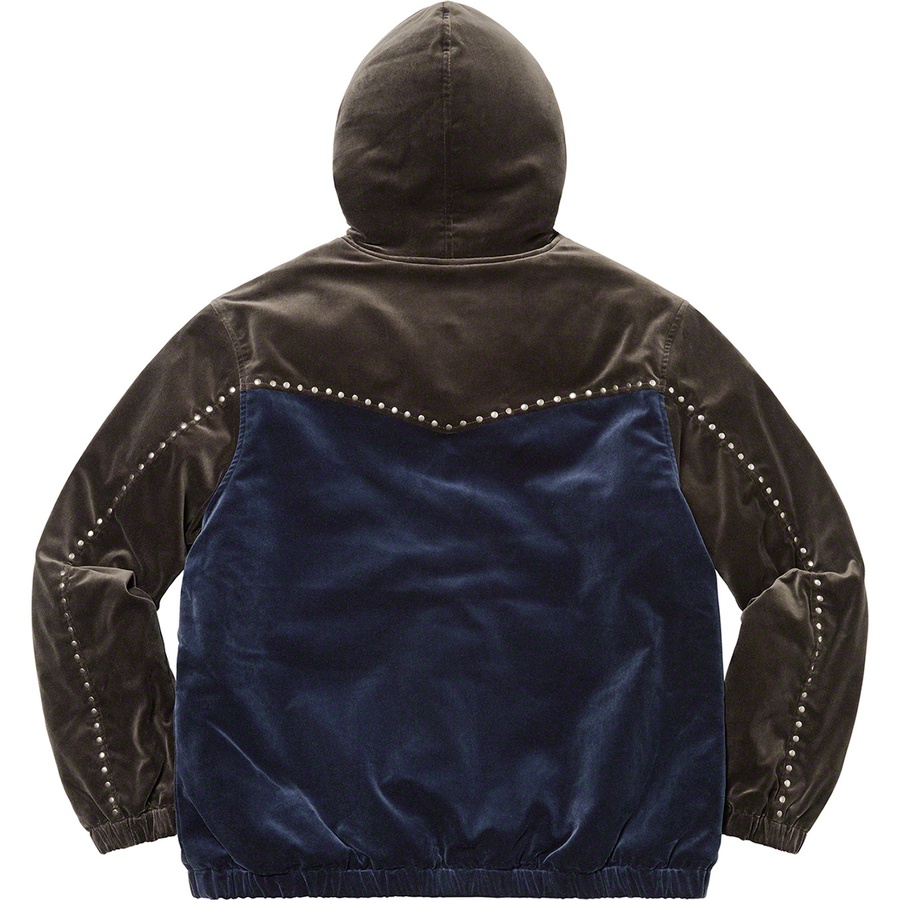 Details on Studded Velvet Hooded Work Jacket Navy from fall winter
                                                    2021 (Price is $228)
