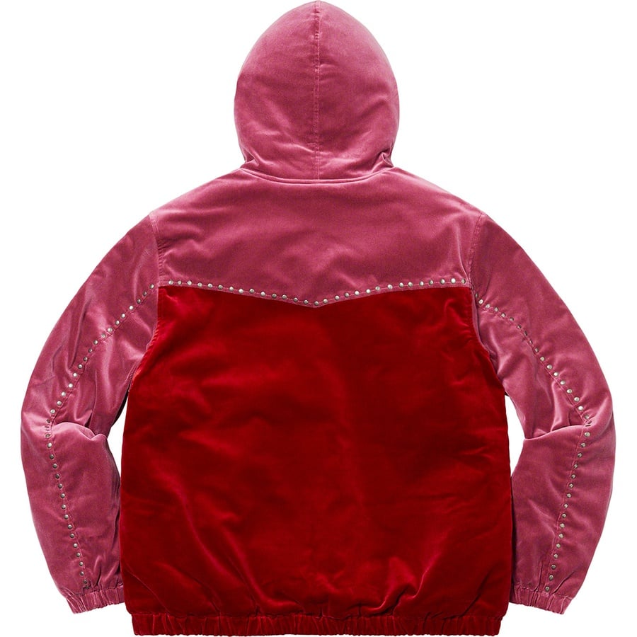 Details on Studded Velvet Hooded Work Jacket Red from fall winter
                                                    2021 (Price is $228)
