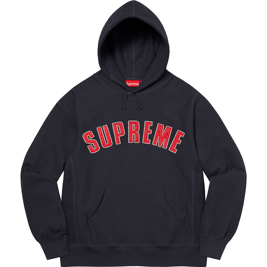 Details on Pearl Logo Hooded Sweatshirt Navy from fall winter 2021 (Price is $168)
