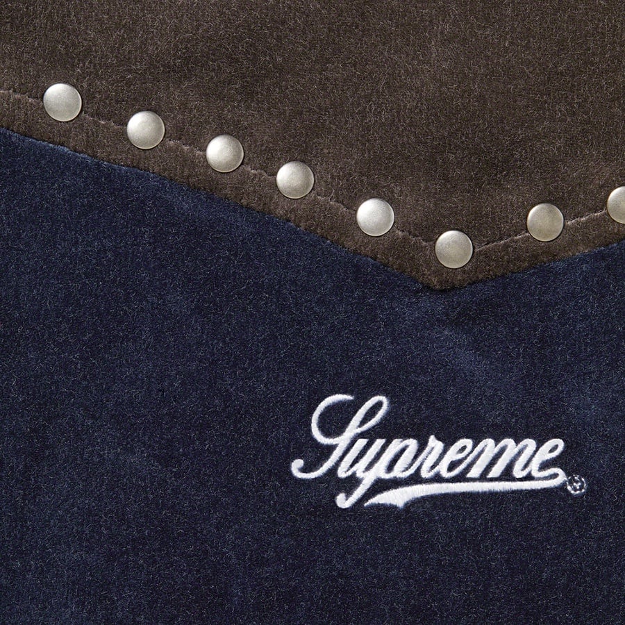 Details on Studded Velvet Hooded Work Jacket Navy from fall winter
                                                    2021 (Price is $228)