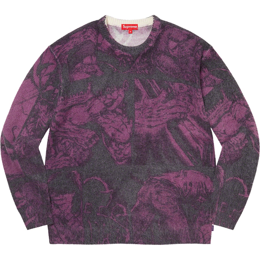 Details on Supreme The Crow Sweater Purple from fall winter
                                                    2021 (Price is $178)