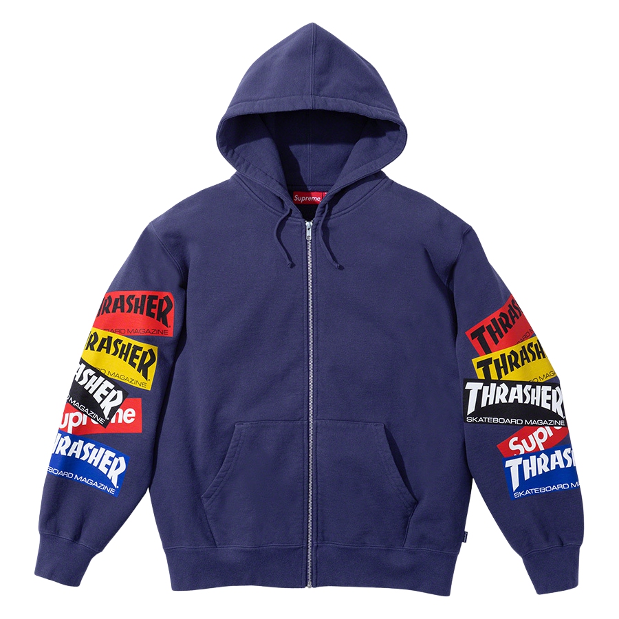 Details on Supreme Thrasher Multi Logo Zip Up Hooded Sweatshirt  from fall winter 2021 (Price is $168)