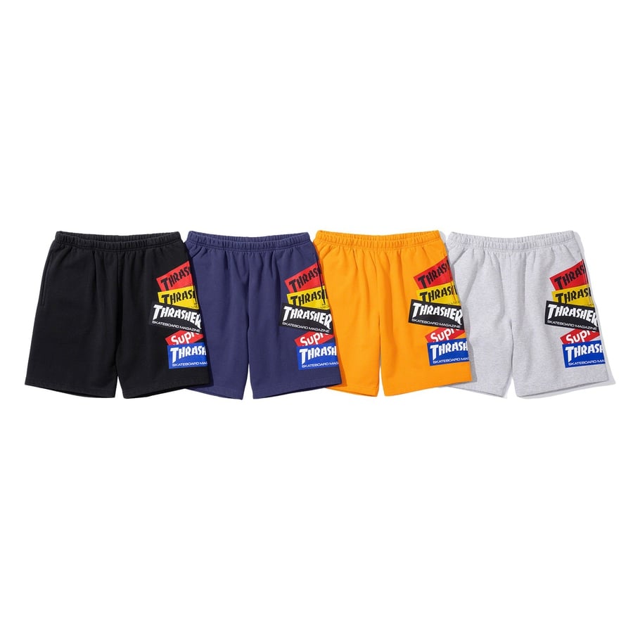 Details on Supreme Thrasher Multi Logo Sweatshort from fall winter
                                            2021 (Price is $118)