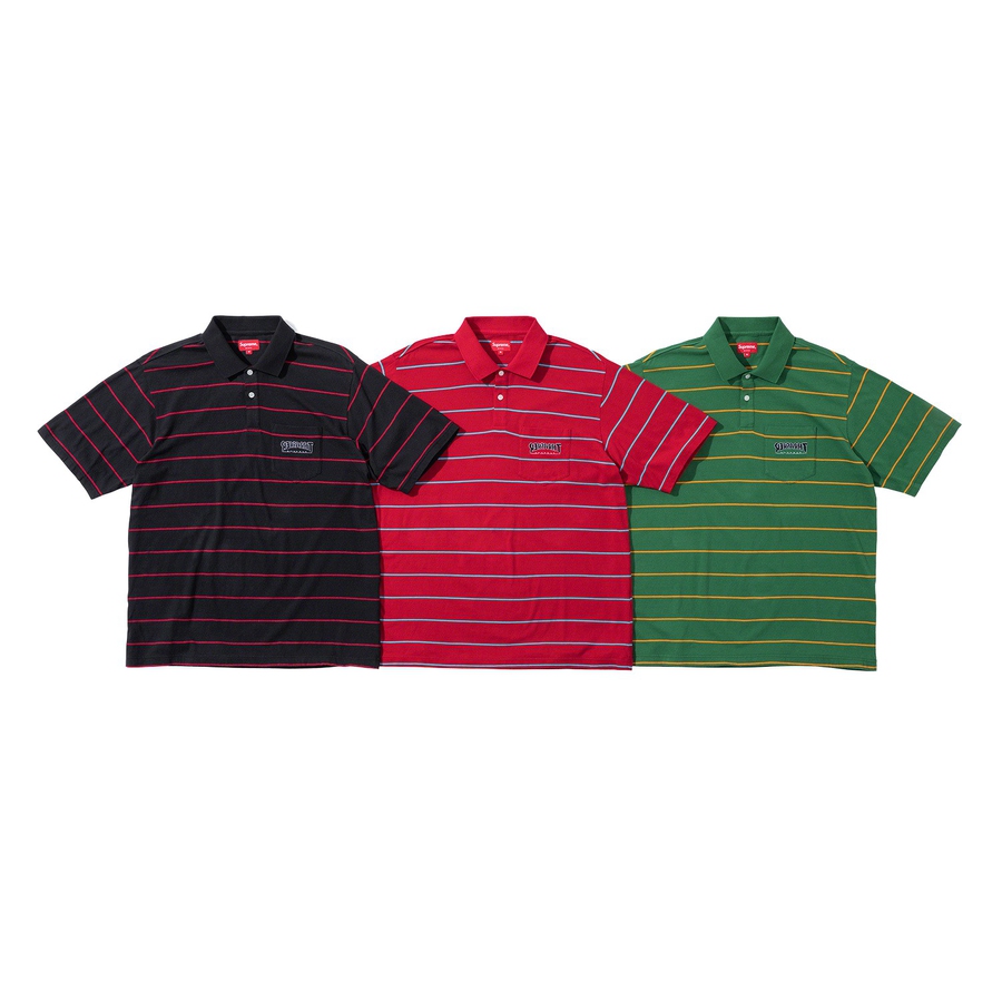 Details on Supreme Thrasher Stripe Polo from fall winter 2021 (Price is $98)