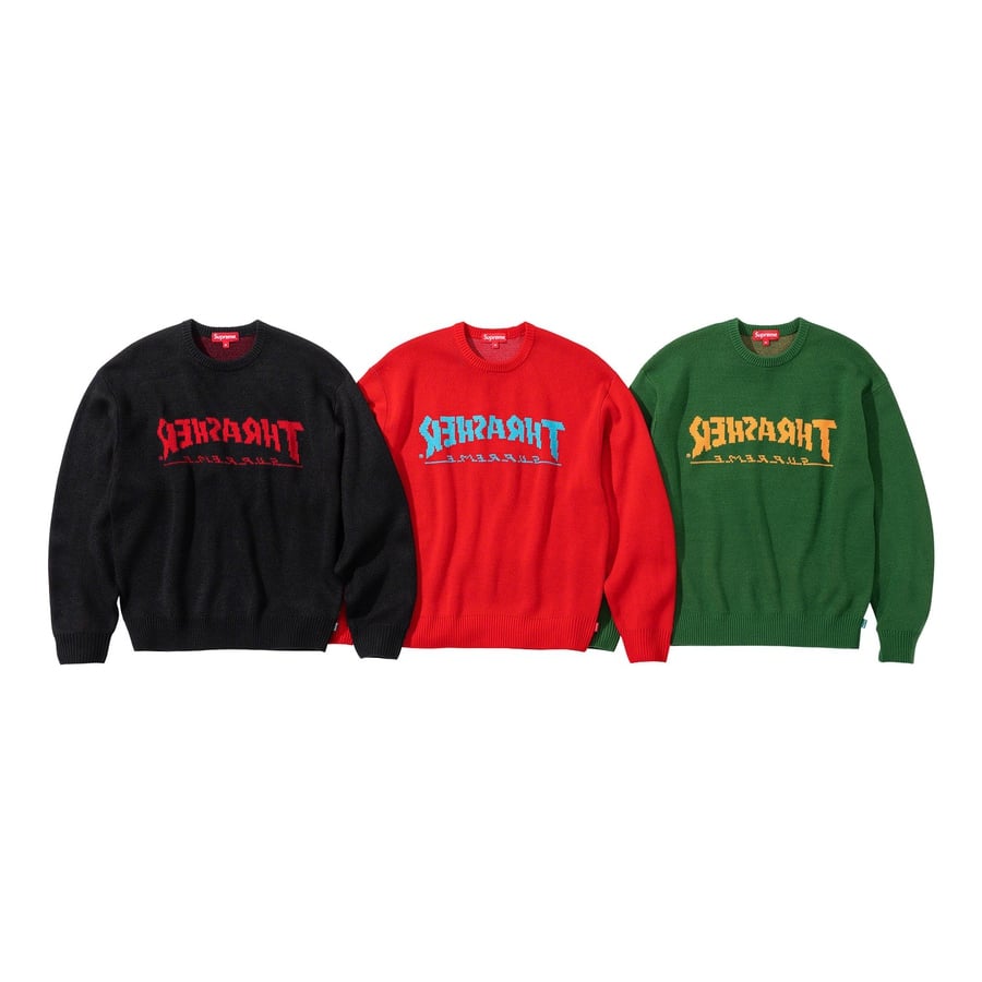 Details on Supreme Thrasher Sweater from fall winter 2021 (Price is $168)