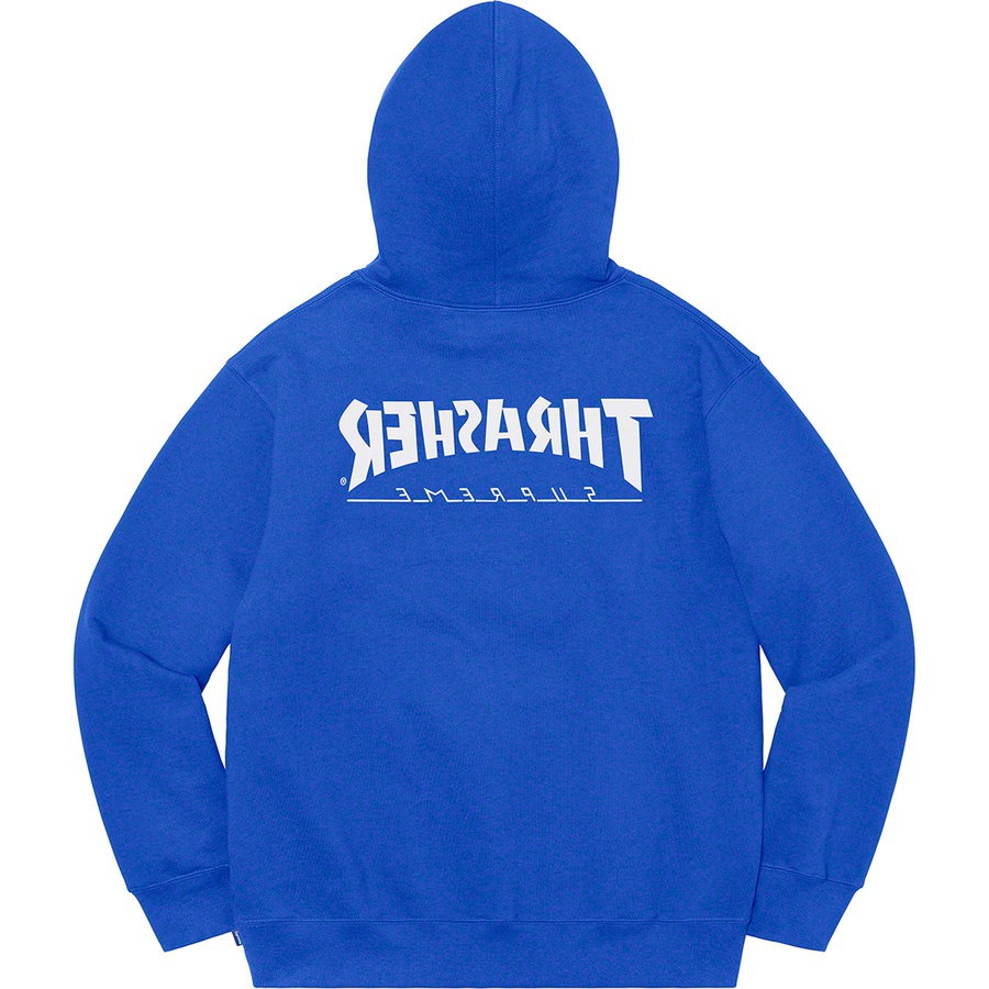 Details on Supreme Thrasher Hooded Sweatshirt Royal from fall winter
                                                    2021 (Price is $168)