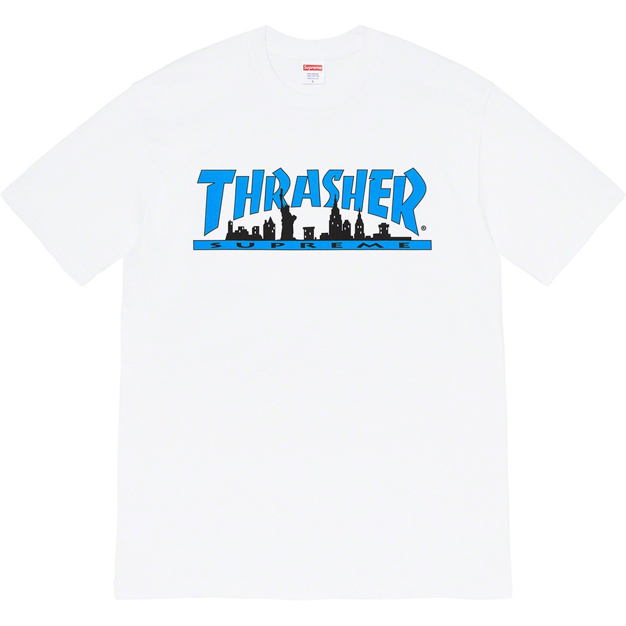 Details on Supreme Thrasher Skyline Tee White from fall winter
                                                    2021 (Price is $44)