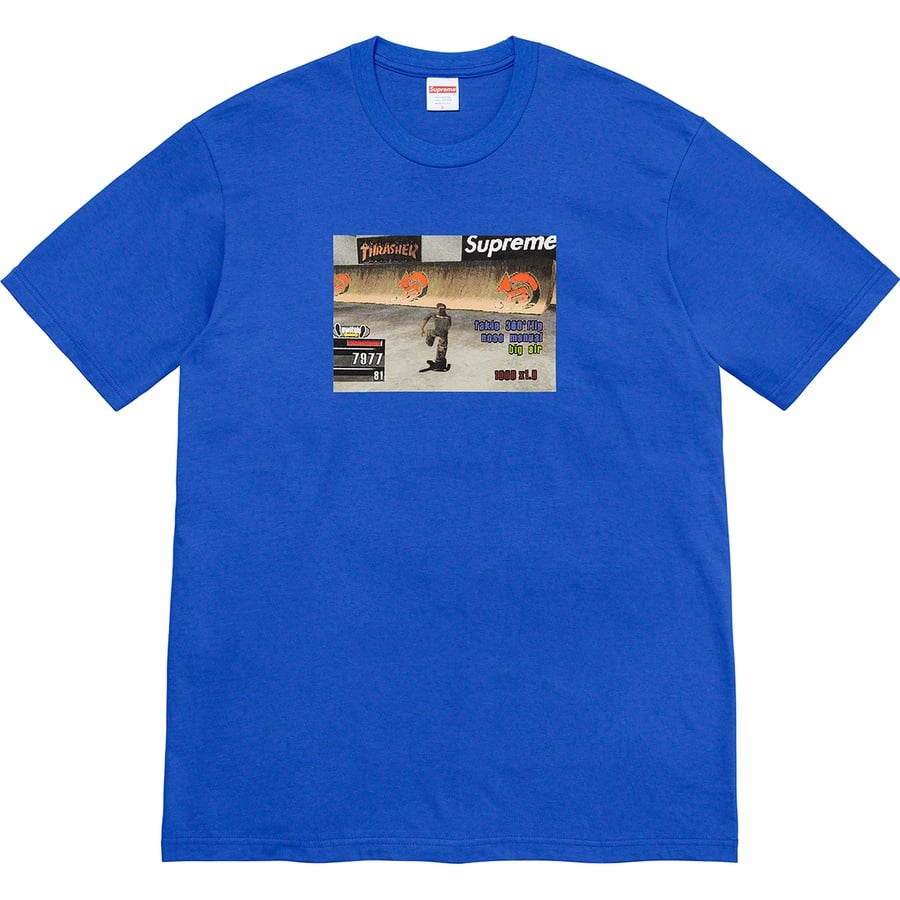 Details on Supreme Thrasher Game Tee Royal from fall winter
                                                    2021 (Price is $44)