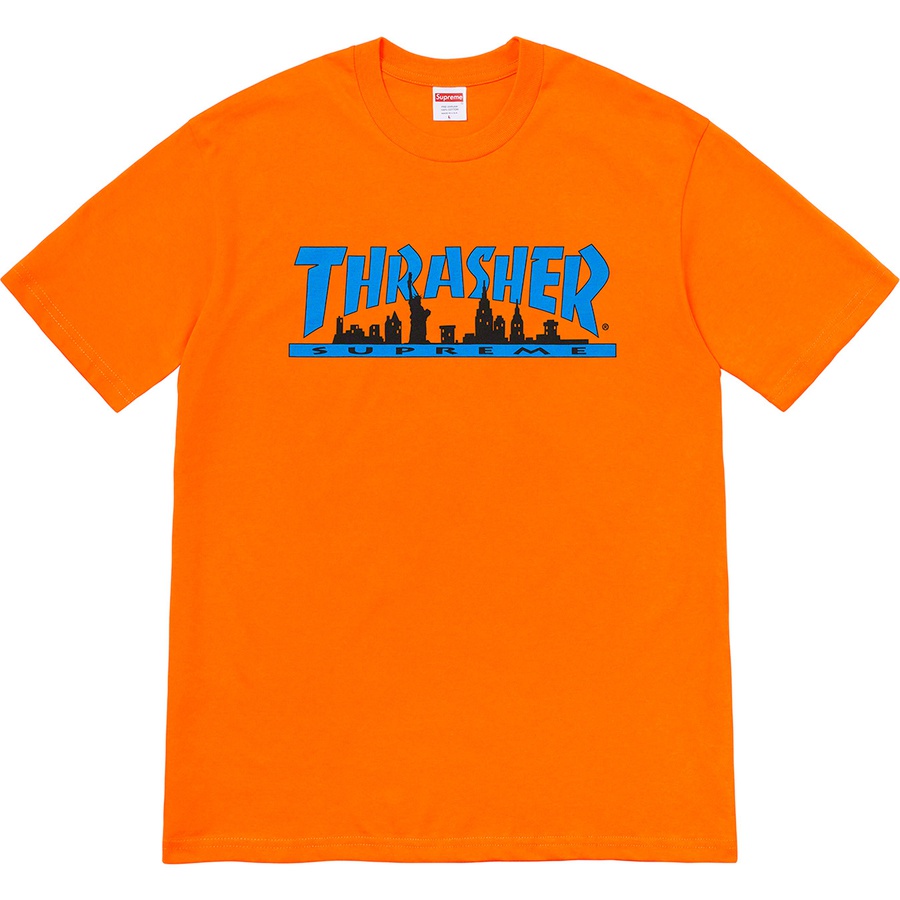 Details on Supreme Thrasher Skyline Tee Orange from fall winter 2021 (Price is $44)