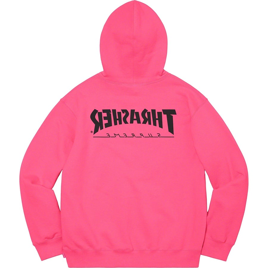 Details on Supreme Thrasher Hooded Sweatshirt Magenta from fall winter 2021 (Price is $168)