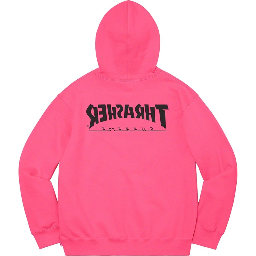 Details on Supreme Thrasher Hooded Sweatshirt Magenta from fall winter
                                                    2021 (Price is $168)