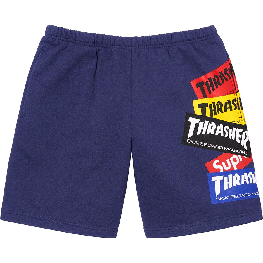 Details on Supreme Thrasher Multi Logo Sweatshort Washed Navy from fall winter
                                                    2021 (Price is $118)