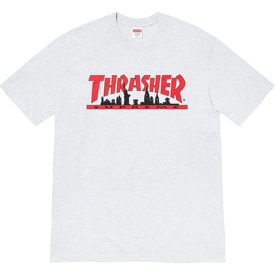 Details on Supreme Thrasher Skyline Tee Ash Grey from fall winter 2021 (Price is $44)
