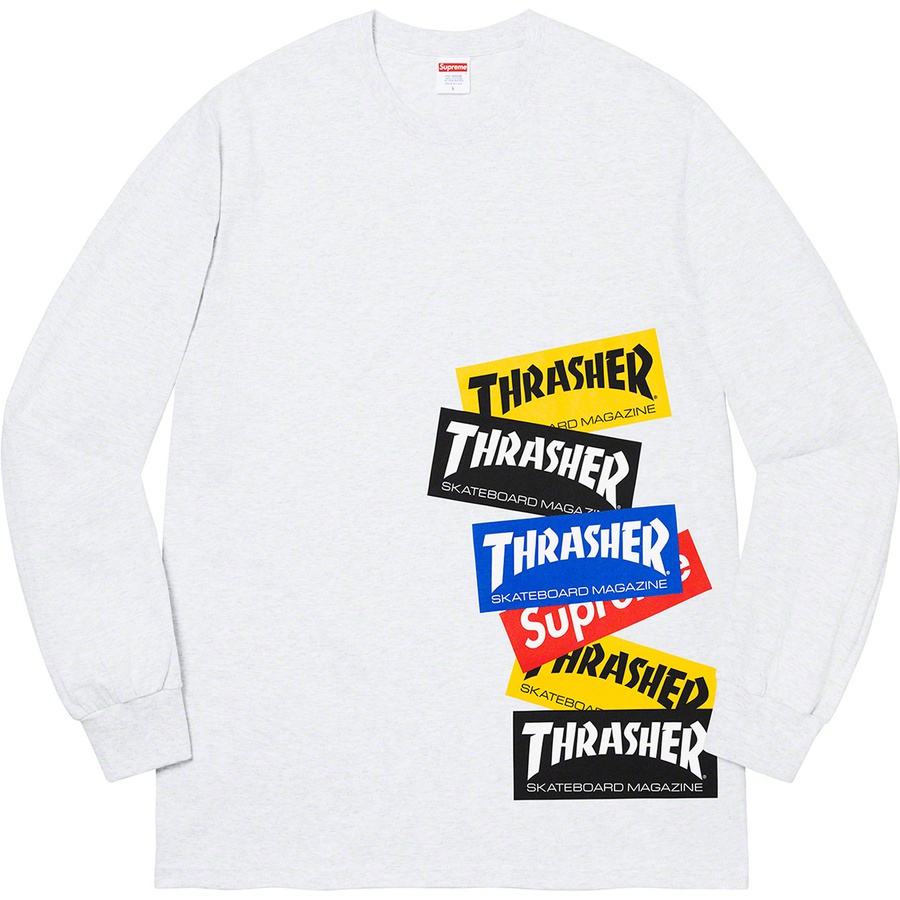 Details on Supreme Thrasher Multi Logo L S Tee Ash Grey from fall winter
                                                    2021 (Price is $54)