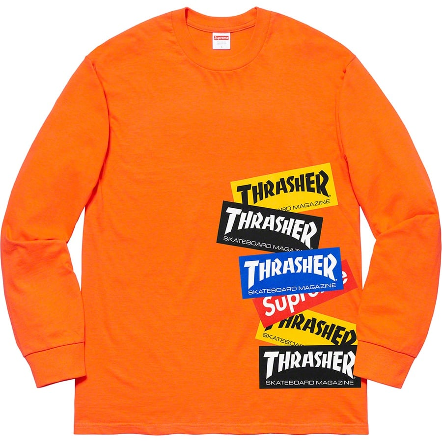Details on Supreme Thrasher Multi Logo L S Tee Orange from fall winter 2021 (Price is $54)