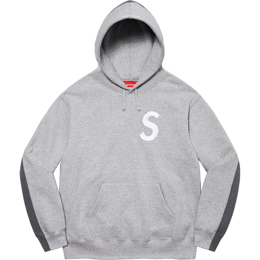 Details on S Logo Split Hooded Sweatshirt Heather Grey from fall winter
                                                    2021 (Price is $168)