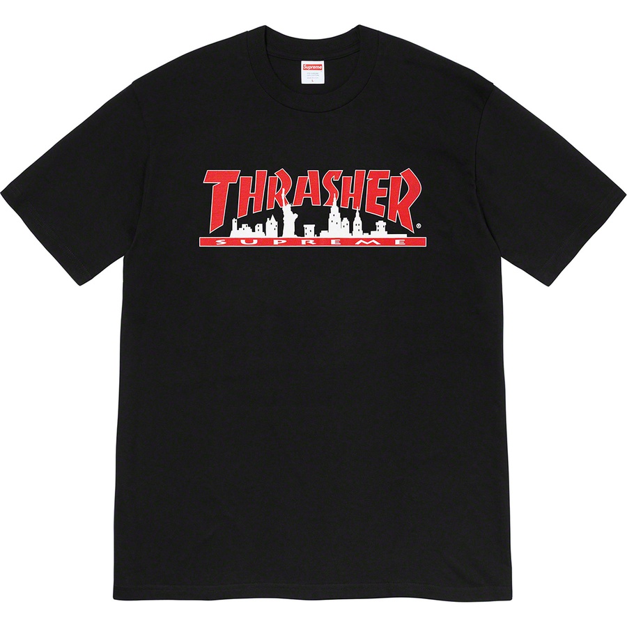 Details on Supreme Thrasher Skyline Tee Black from fall winter 2021 (Price is $44)