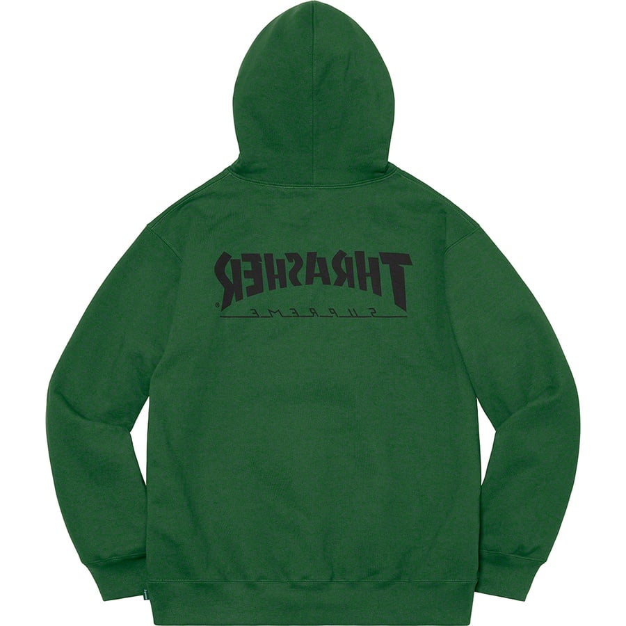 Details on Supreme Thrasher Hooded Sweatshirt Green from fall winter
                                                    2021 (Price is $168)