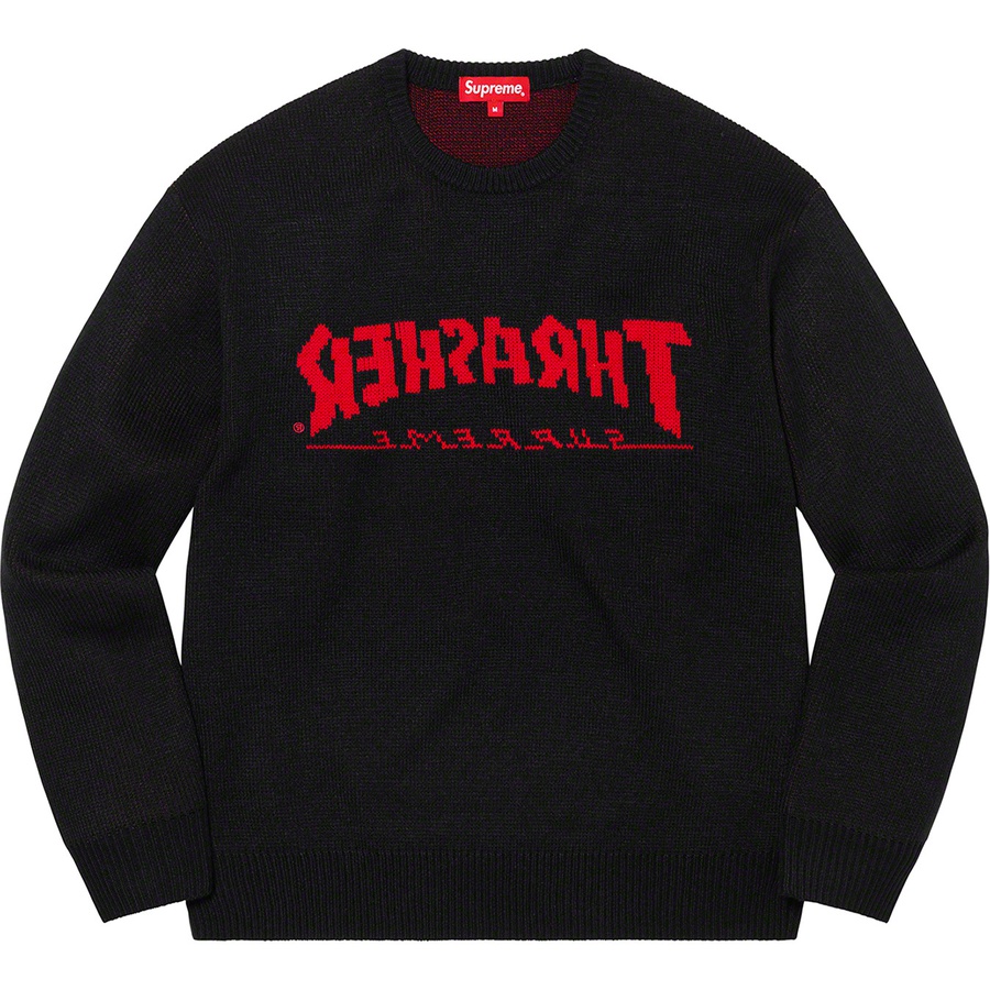 Details on Supreme Thrasher Sweater Black from fall winter 2021 (Price is $168)