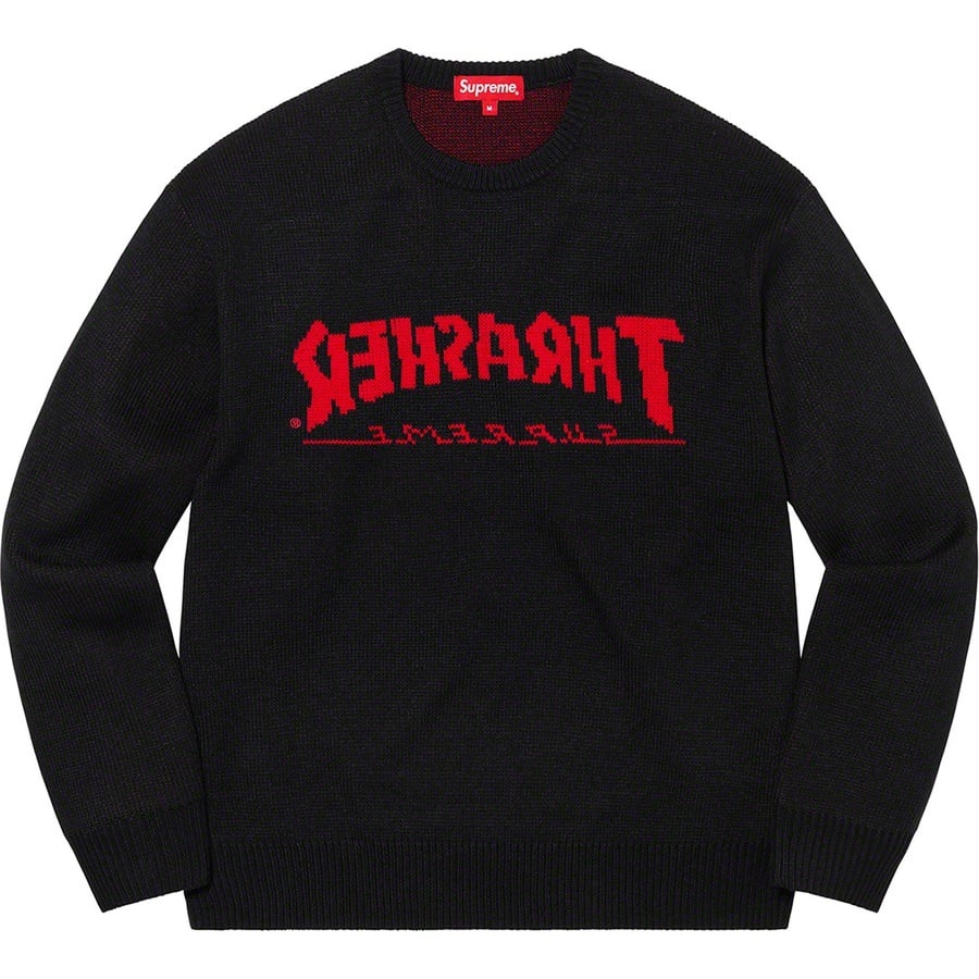 Details on Supreme Thrasher Sweater Black from fall winter
                                                    2021 (Price is $168)