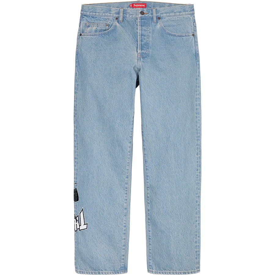 Details on Supreme Thrasher Regular Jean Washed Blue from fall winter
                                                    2021 (Price is $168)