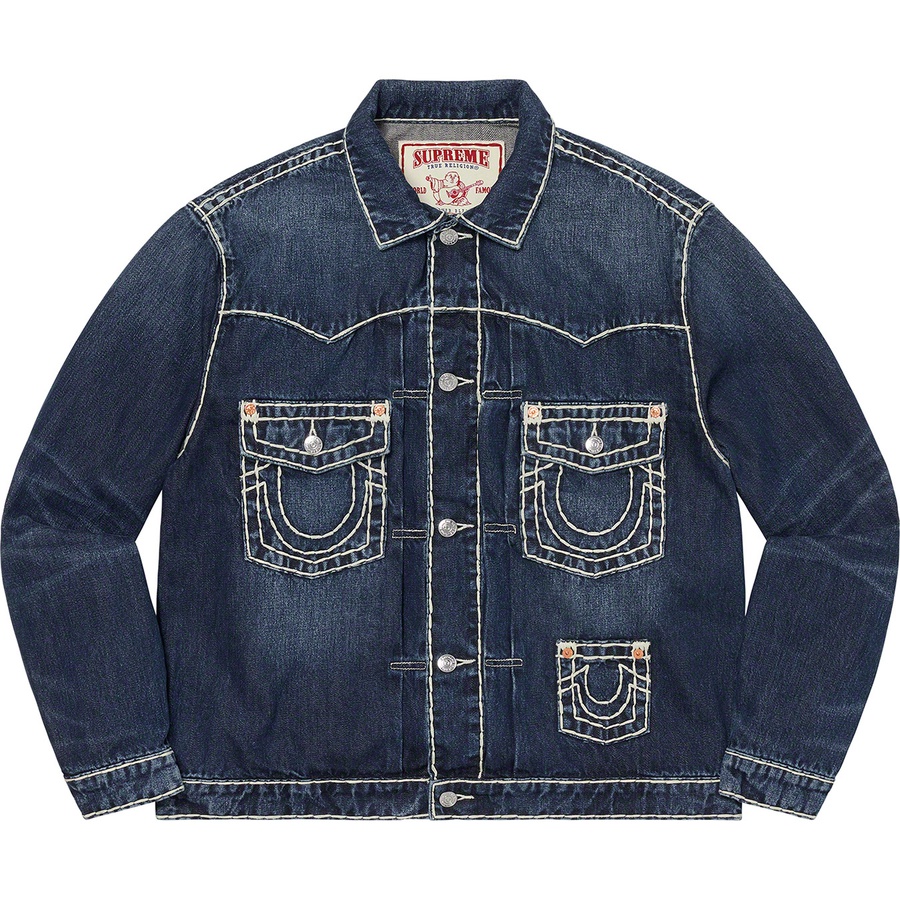 Details on Supreme True Religion Denim Trucker Jacket Washed Blue from fall winter 2021 (Price is $268)